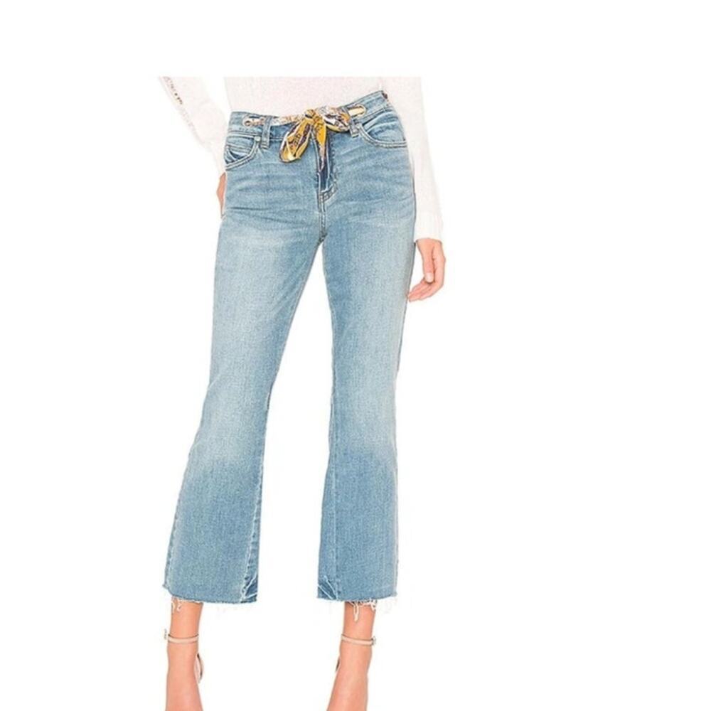 FREE PEOPLE Belt Out High Waist Crop Bootcut Jeans In Blue